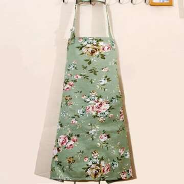 DDJYP Women Kitchen Apron-2 Pack, Cotton Canvas Flower Apron, Floral Pattern Apron with Pockets for Women Chef Apron(Green&Blue)