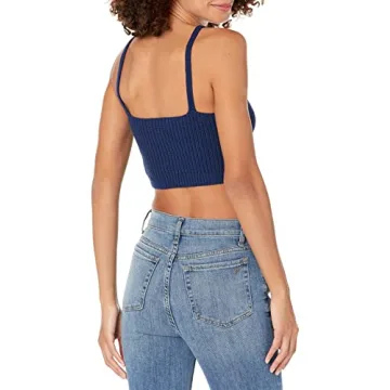 The Drop Women's Stylish Pointelle Bralette Sweater in Navy
