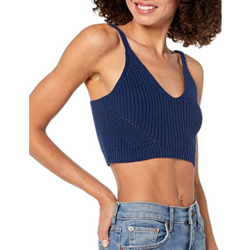 The Drop Women's Stylish Pointelle Bralette Sweater in Navy