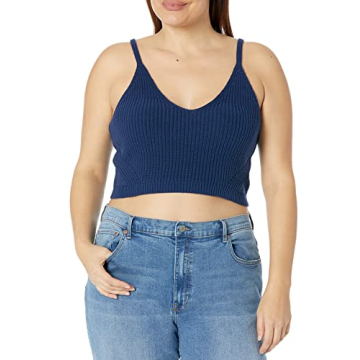 The Drop Women's Stylish Pointelle Bralette Sweater in Navy