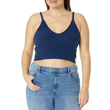 The Drop Women's Stylish Pointelle Bralette Sweater in Navy