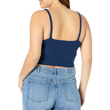 The Drop Women's Stylish Pointelle Bralette Sweater in Navy