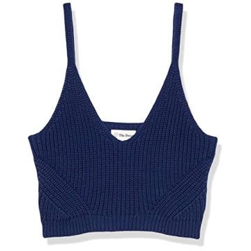 The Drop Women's Stylish Pointelle Bralette Sweater in Navy