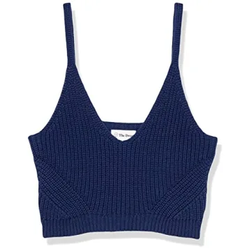 The Drop Women's Stylish Pointelle Bralette Sweater in Navy