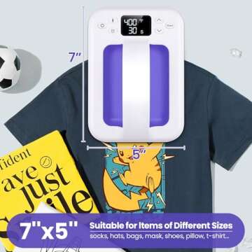 Heat Press Machine For T Shirts, 7" × 5" Portable Mini Heat Press Fast Even Heat, Easy Press T Shirt Printer Machine for HTV Vinyl and Heat Transfer Sublimation for Tote Bags, Hat,DIY Projects(Violet)