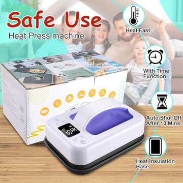 Heat Press Machine For T Shirts, 7" × 5" Portable Mini Heat Press Fast Even Heat, Easy Press T Shirt Printer Machine for HTV Vinyl and Heat Transfer Sublimation for Tote Bags, Hat,DIY Projects(Violet)