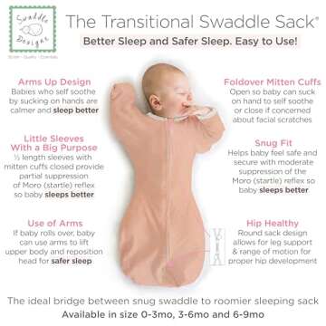 SwaddleDesigns Transitional Swaddle Sack, Arms Up Half-Length Sleeves & Mitten Cuffs, Swaddle for Ne...