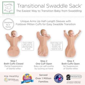 SwaddleDesigns Transitional Swaddle Sack, Arms Up Half-Length Sleeves & Mitten Cuffs, Swaddle for Newborn Transition to Baby Sleep Sack Wearable Blanket, 0-3 Month, 6-14 lb, Heathered Peach Blush