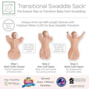 SwaddleDesigns Transitional Swaddle Sack, Arms Up Half-Length Sleeves & Mitten Cuffs, Swaddle for Newborn Transition to Baby Sleep Sack Wearable Blanket, 0-3 Month, 6-14 lb, Heathered Peach Blush