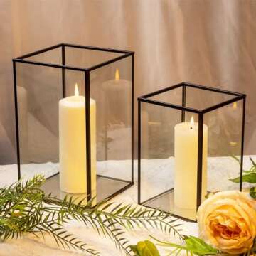 yshengood Hurricane Candle Holder Set of 2 Pcs, Black Candle Holder for Pillar Candle