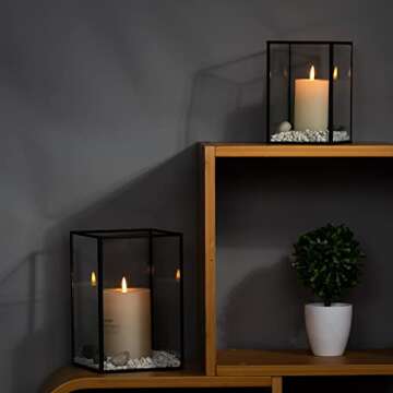 yshengood Hurricane Candle Holder Set of 2 Pcs, Black Candle Holder for Pillar Candle