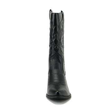 Soda Reno Women Western Cowboy Pointed Toe Knee High Pull On Tabs Boots (Black Pu, US Footwear Size System, Adult, Women, Numeric, Medium, 8.5)