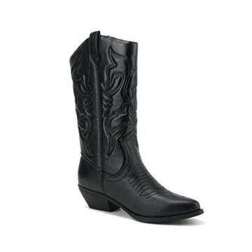 Soda Reno Women Western Cowboy Pointed Toe Knee High Pull On Tabs Boots (Black Pu, US Footwear Size System, Adult, Women, Numeric, Medium, 8.5)
