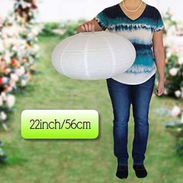 White Oval Crepe Paper Lanterns 22" - 2 Pack - Chinese Japanese Hanging Paper Lamp Shade - China Ball Lantern