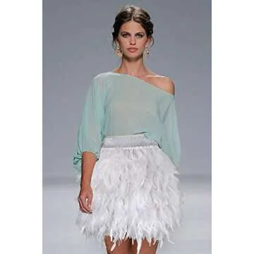 ZAKIA Women' 5 Skirts for True Natural Feathers, Family Feast, Feather Skirt (A-White, L)