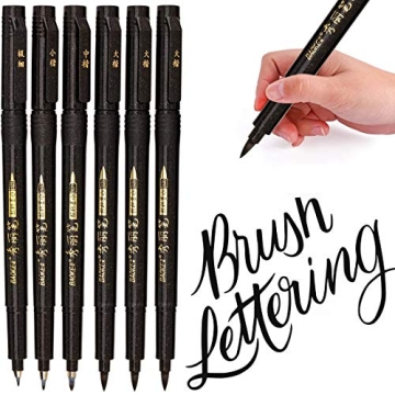 MISULOVE Hand Lettering Pens, Calligraphy Pens, Brush Markers Set, Soft and Hard Tip, 4 Size(6 Pack)...