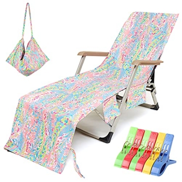 VOCOOL Beach Chair Towel Cover with Pockets for Outdoor