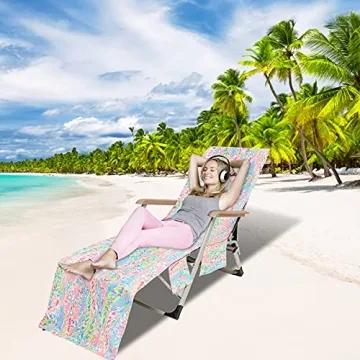 VOCOOL Beach Chair Towel Cover with Pockets for Outdoor