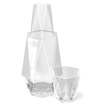 American Atelier Fifth Avenue Crystal Modern Geometric Bedside Water Carafe with Tumbler Elegant Pit...