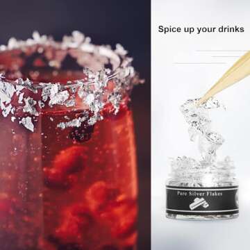 Edible Genuine Silver Leaf Flakes, 50mg Pure Silver Flakes for Skin Care Decorative Dishes,Genuine Silver Leaf for Cooking, Cakes & Chocolates, Decoration…