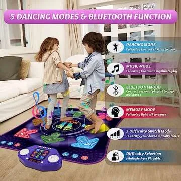 Dance Mat Toys for 3-12 Year Olds: Light Up 8-Buttons & Bluetooth Music Game!