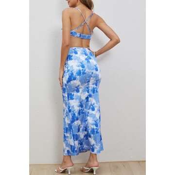 Milumia Women's Floral Cut Out Backless Dress Ruched Sleeveless Long Cocktail Party Dresses