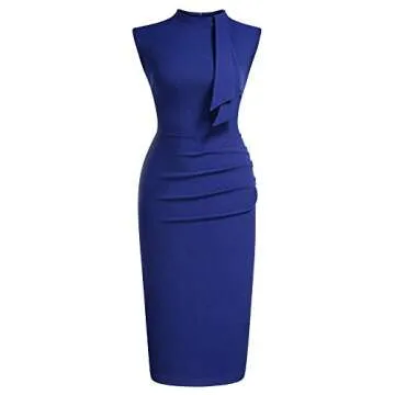 Miusol Women's Retro 1950s Style Half Collar Ruffle Cocktail Pencil Dress (Small, Royal Blue)