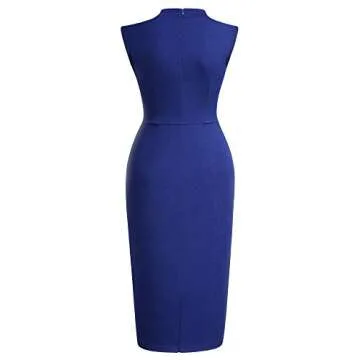 Miusol Women's Retro 1950s Style Half Collar Ruffle Cocktail Pencil Dress (Small, Royal Blue)