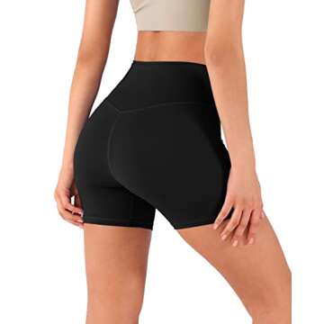 ODODOS Women's 5" Crossover Yoga Shorts with Inner Pocket, High Waist Sports Athletic Workout Running Biker Shorts, Black, Medium