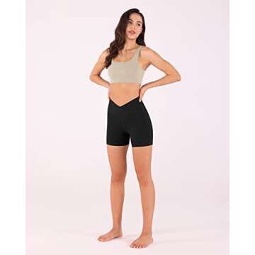 ODODOS Women's 5" Crossover Yoga Shorts with Inner Pocket, High Waist Sports Athletic Workout Running Biker Shorts, Black, Medium