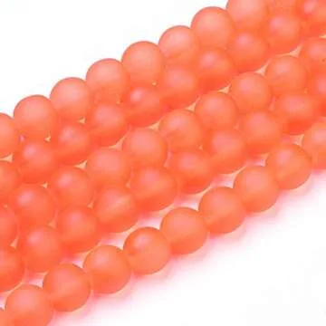 KISSITTY 105pcs/Strand OrangeRed Transparent Frosted Glass Round Beads for Jewelry Craft Making