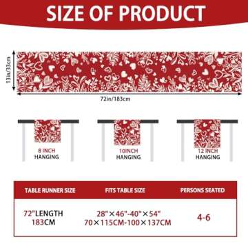 Heirloom Haven Valentine’s Day Red Heart Love Plant Table Runner 13x72 Inch , Holiday Kitchen Dini...
