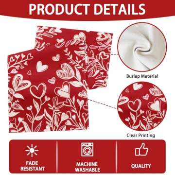 Heirloom Haven Valentine’s Day Red Heart Love Plant Table Runner 13x72 Inch , Holiday Kitchen Dining Tabletop Runners for Home Indoor Farmhouse Decoration