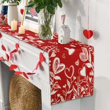 Heirloom Haven Valentine’s Day Red Heart Love Plant Table Runner 13x72 Inch , Holiday Kitchen Dining Tabletop Runners for Home Indoor Farmhouse Decoration