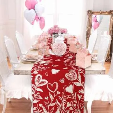 Heirloom Haven Valentine’s Day Red Heart Love Plant Table Runner 13x72 Inch , Holiday Kitchen Dining Tabletop Runners for Home Indoor Farmhouse Decoration