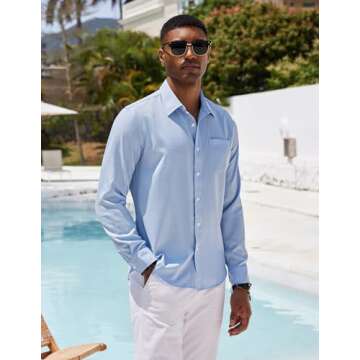 COOFANDY Men's Casual Button Down Shirt Chambray Plain Long Sleeve Dress Shirt