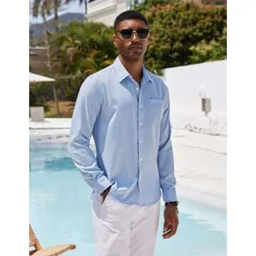 COOFANDY Men's Casual Button Down Shirt Chambray Plain Long Sleeve Dress Shirt