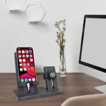 Wood Docking Station with Phone Stand and iWatch Holder