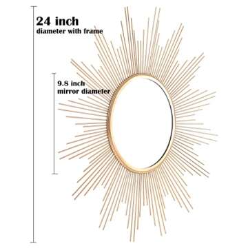 Cityelf 24'' Large Sunburst Mirror Wall Decor Gold Metal Mirror for Wall Iron Frame Boho Home Decor ...