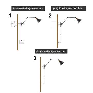 CLAXY Industrial Black and Antique Brass Swing Arm Wall Light Functional Sconce Light-2 Pack