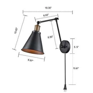 CLAXY Industrial Black and Antique Brass Swing Arm Wall Light Functional Sconce Light-2 Pack