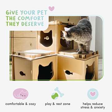 Petique Multilevel Cardboard Cat House Fortress - Eco-Friendly Indoor & Outdoor Playground