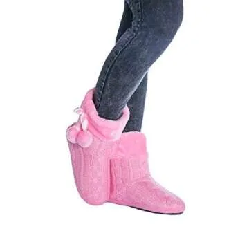 AIREE FAIREE Slipper Boots For Women Booties Ladies Furry Boot Bootie Slippers House Faux Fur Knitted Boots (Medium / 7-8 B(M) US, Light Pink)