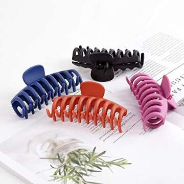 SHALAC Large Hair Claw Clips for Thick Hair 4 PCS, Strong Hold Perfect for Women, Barrettes for Long Hair, Fashion Accessories for Girls, Hair Clamps Clip 4.4 Inch Big Hair Claw for Heavy Hair