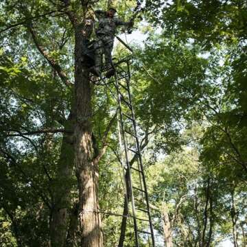 Hawk 21' Sasquatch 1.5-Man Ladder Stand | Durable Hunting Archery Steel 1 Person Tree Stand with Flip Up Chair, Hercules Cross Grip Safety System & Noise Free Ladder