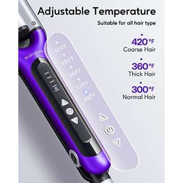 Wavytalk Hair Waver 3 Barrel Deep Hair Crimper Beachy Waves Curling Iron Ceramic Curling Wand Adjustable Heat Range for All Hair Types Dual Voltage for Travel, Purple