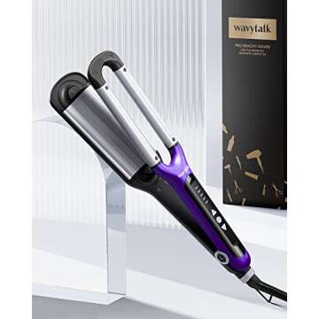 Wavytalk Hair Waver 3 Barrel Deep Hair Crimper Beachy Waves Curling Iron Ceramic Curling Wand Adjustable Heat Range for All Hair Types Dual Voltage for Travel, Purple