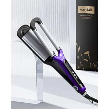 Wavytalk Hair Waver 3 Barrel Deep Hair Crimper Beachy Waves Curling Iron Ceramic Curling Wand Adjustable Heat Range for All Hair Types Dual Voltage for Travel, Purple