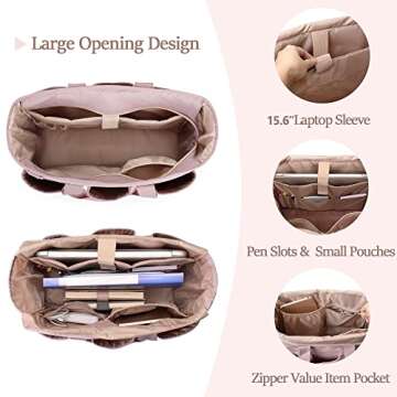 Fasrom Teacher Tote Bag for Women, Large Teacher Work Bags with Laptop Compartment for Teacher Supplies (Empty Bag Only), Pink