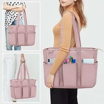 Fasrom Teacher Tote Bag for Women, Large Teacher Work Bags with Laptop Compartment for Teacher Supplies (Empty Bag Only), Pink